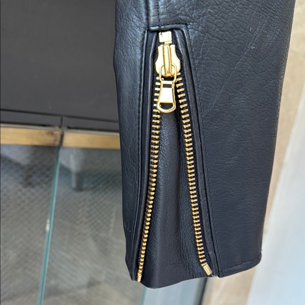 HM Moschino Black Leather Jacket with Gold Accents - Picture 5 of 14